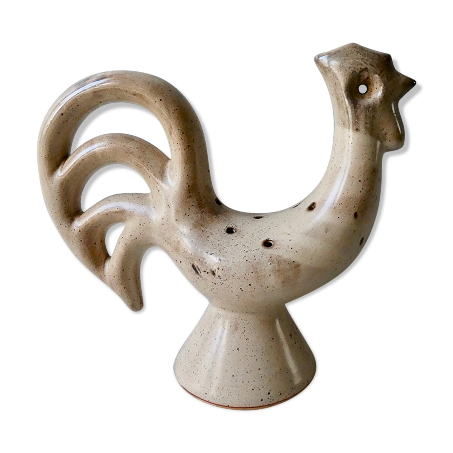 Flower base ceramic rooster, signed Dieulefit Caves, height 32 cm