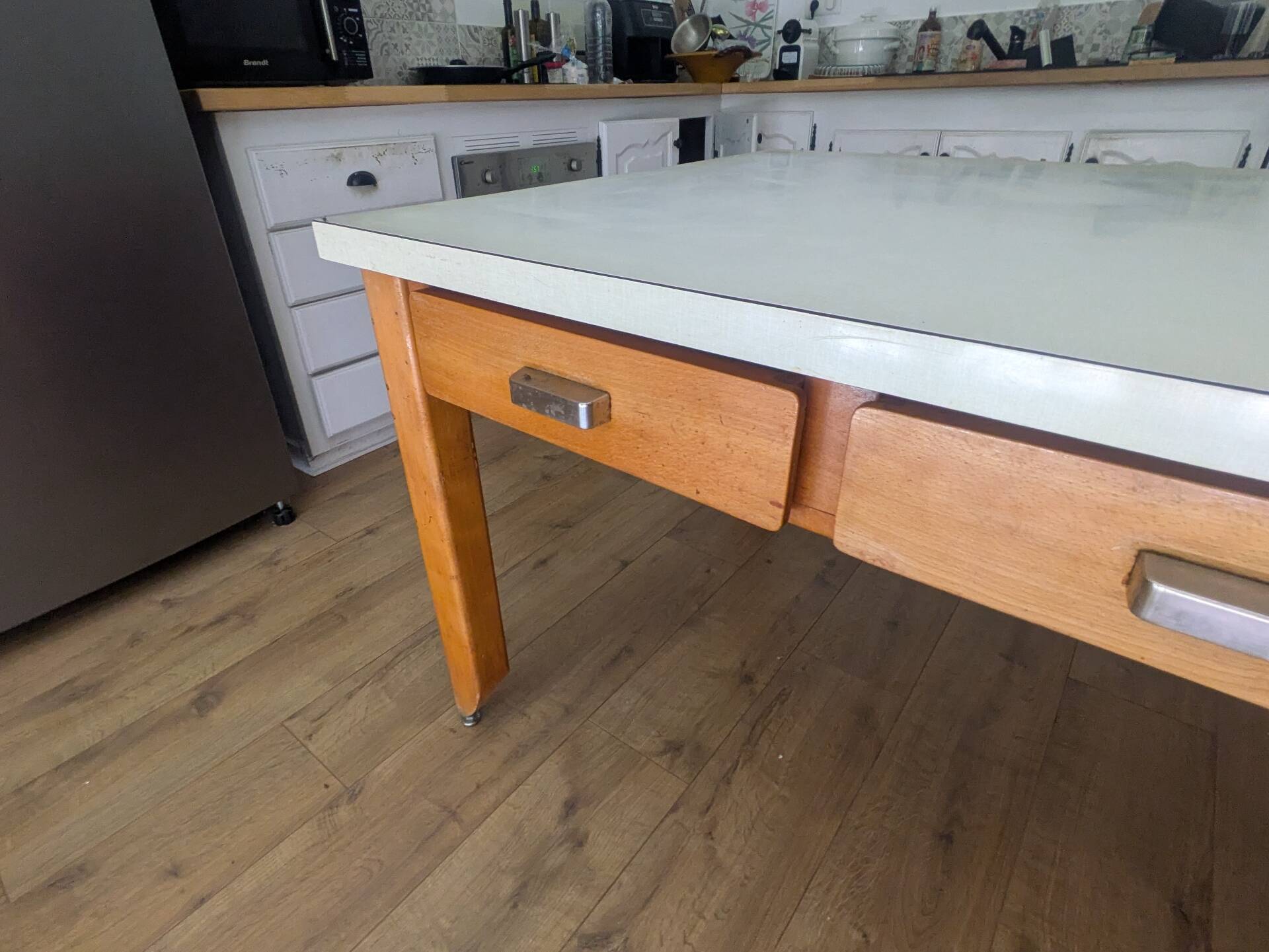 Large vintage convent table – 8 drawers – 200 cm