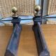 Pair of antique bedside tables in cast iron and brass.