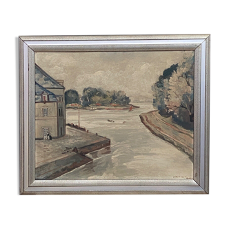 Oil j humbert humburt humbart signature to identify auray bretonne