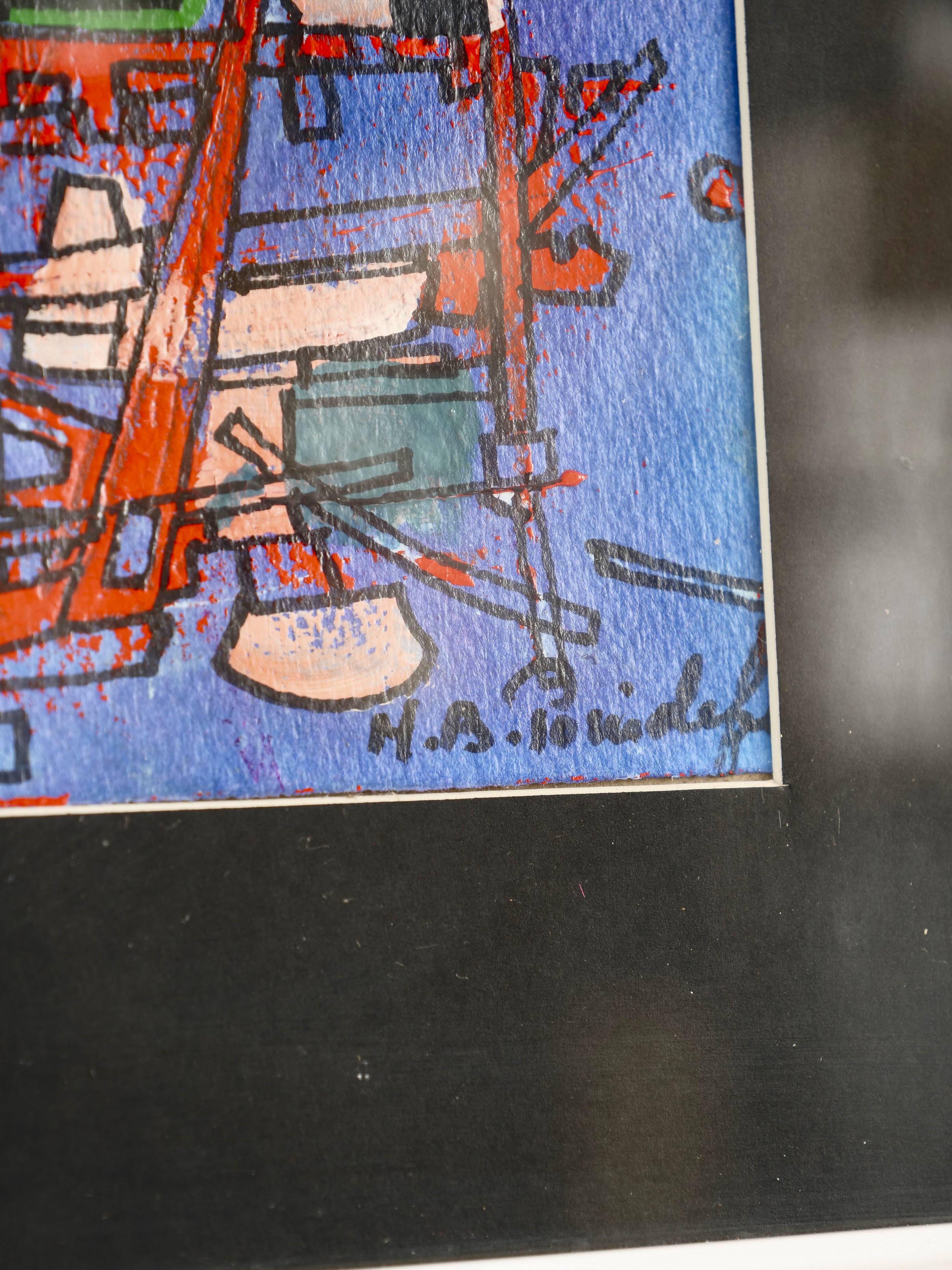 framed painting "red boats" signed