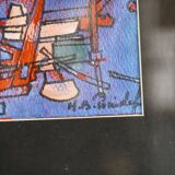 framed painting "red boats" signed
