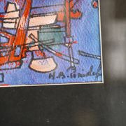 peinture encadrée "les bateaux rouges" signée