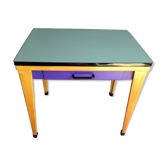 Table d'écolier restaurée années 80 plateau en formica