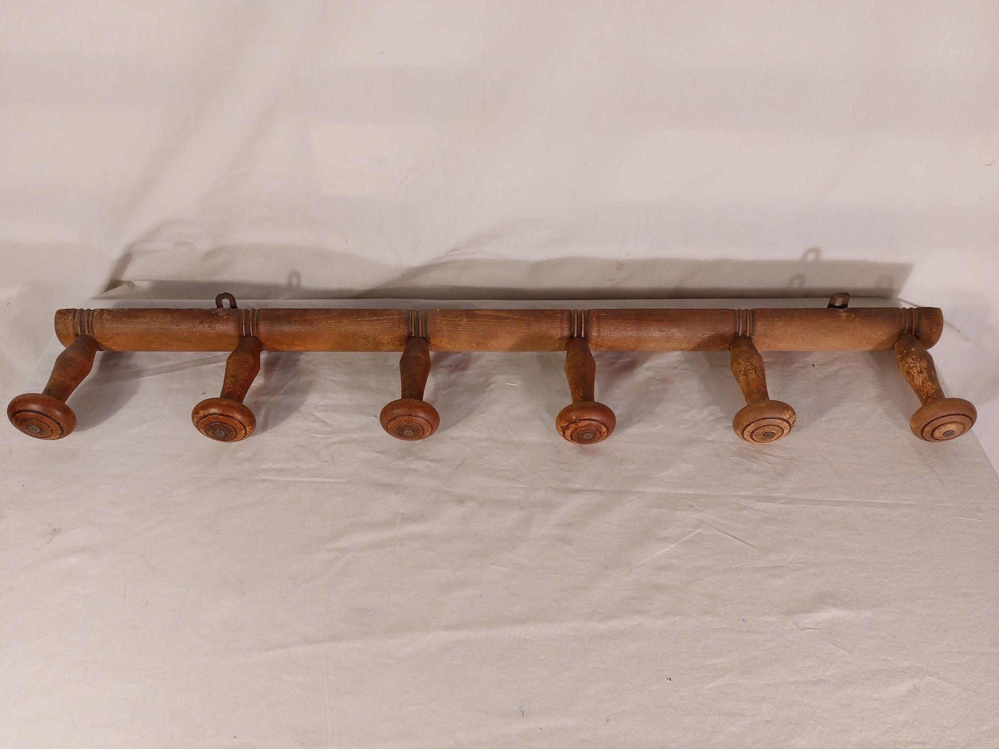 Wall coat rack 6 wooden hooks 1900s