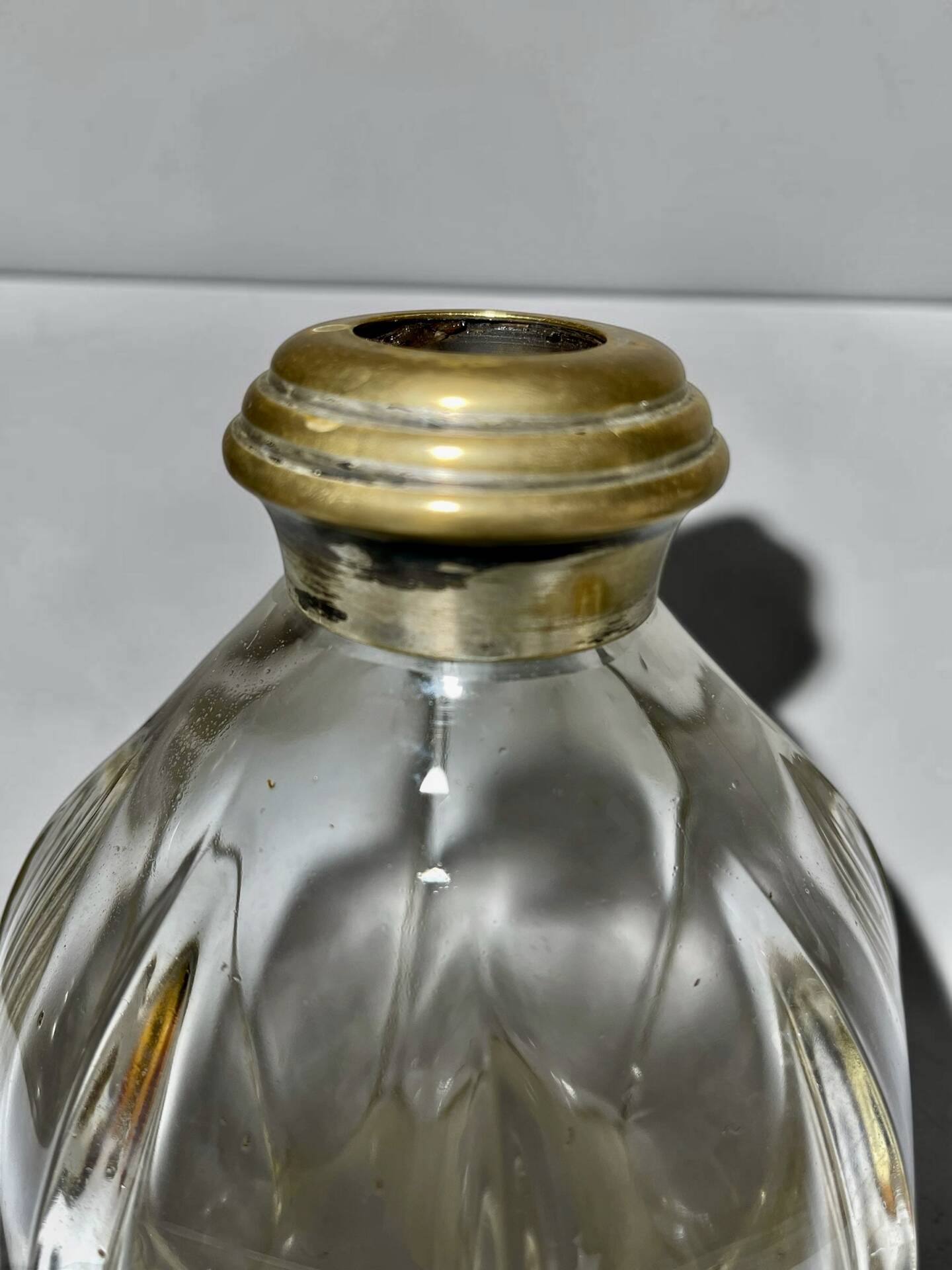 Large antique decanter for spirits – cut glass and silvered neck