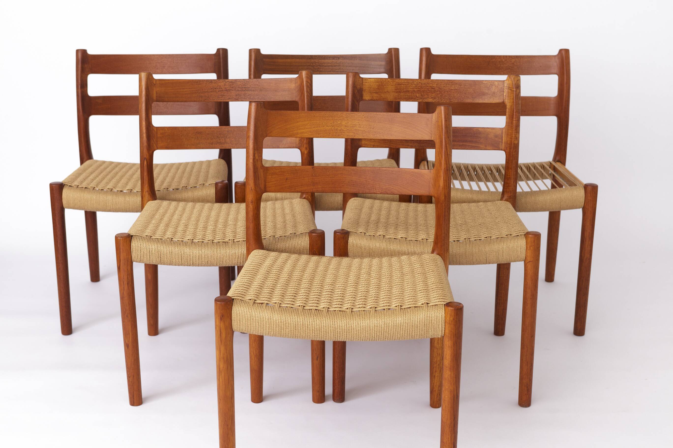 Set of 6 Niels Otto Moller Teak Dining Chairs, Model 84, 1976 –Renewed Cord