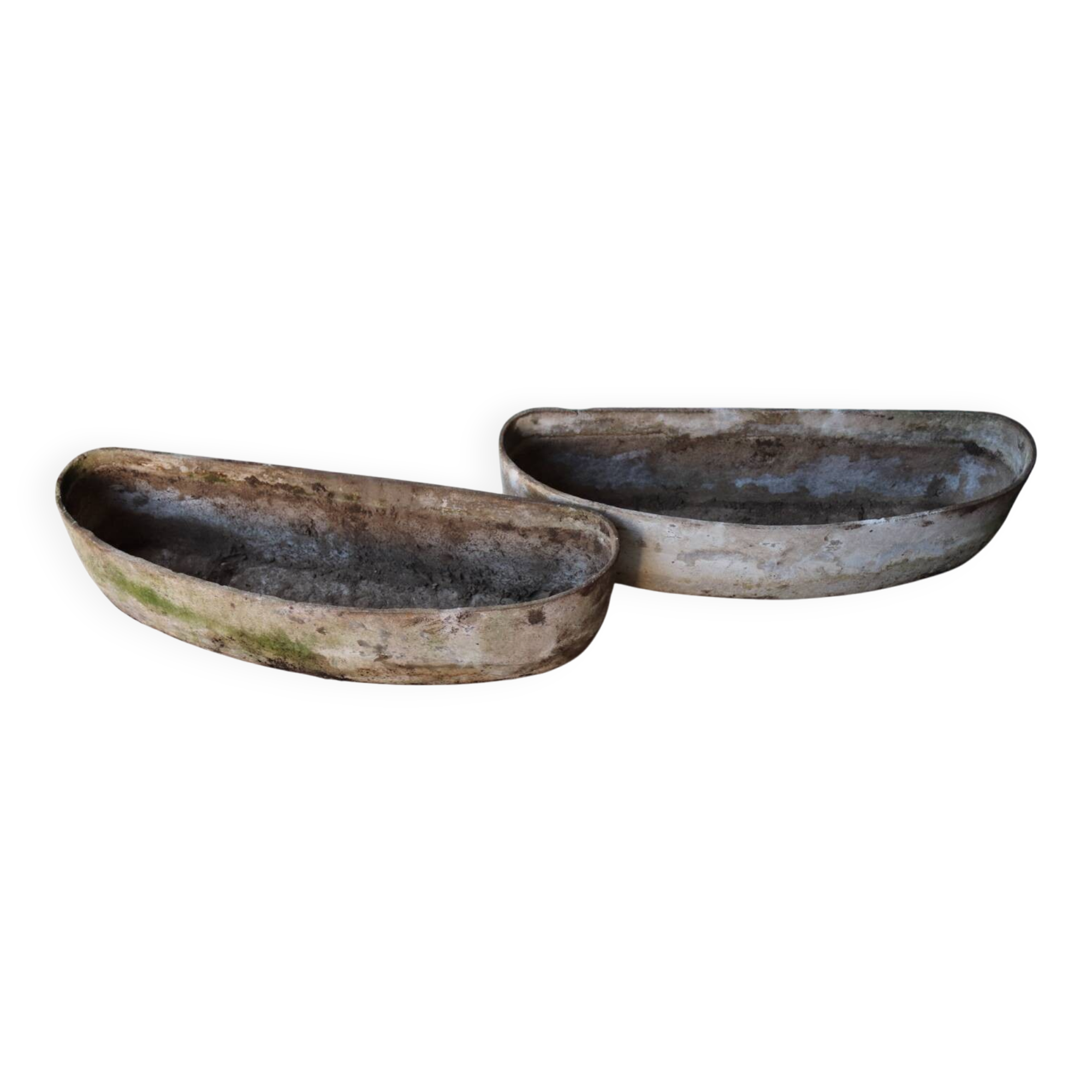 Pair of fibrecement bean-shaped planters