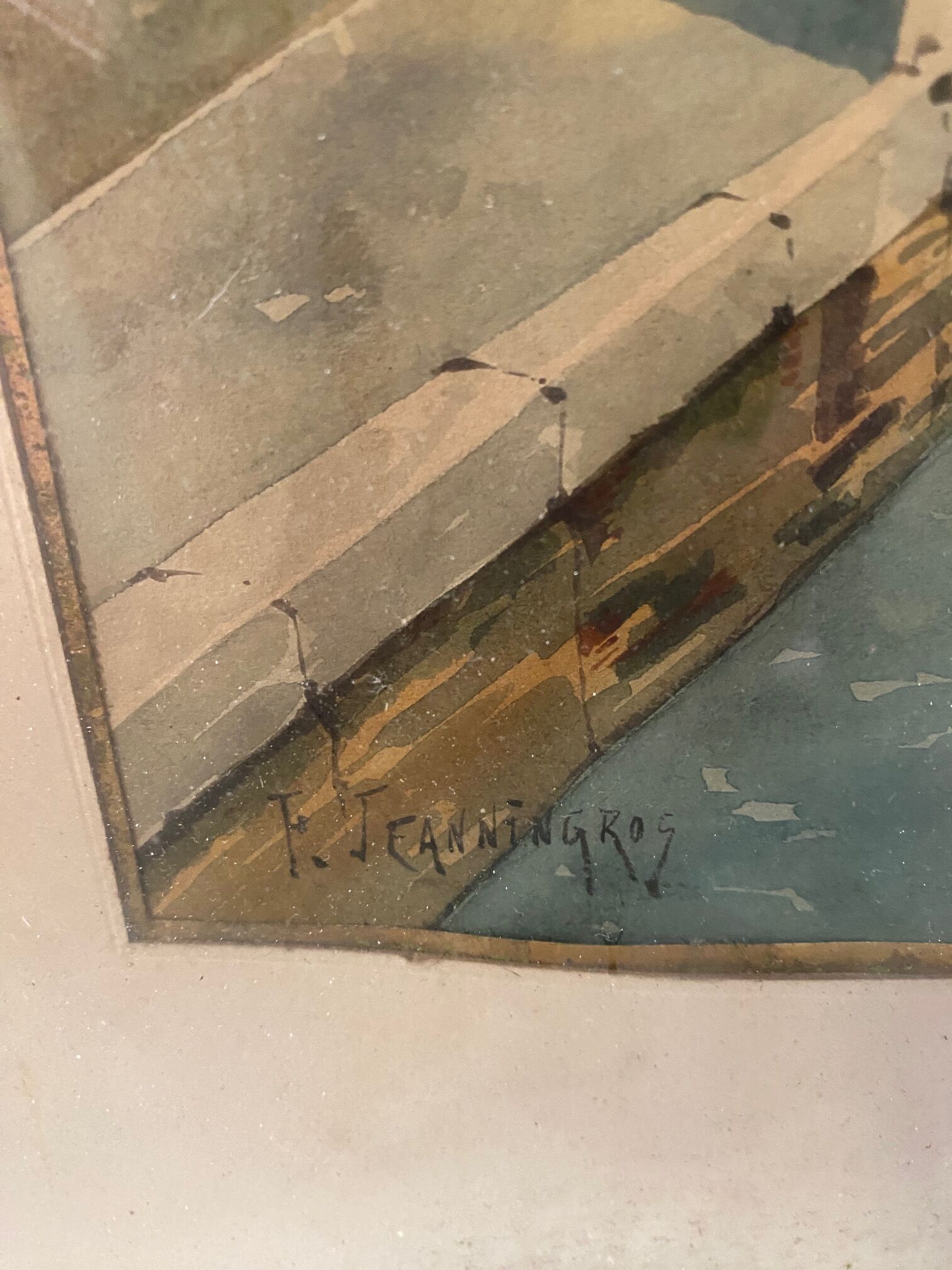 Watercolor signed f. jeannin gros - rialto in venice framed and under glass early twentieth century