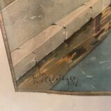 Watercolor signed f. jeannin gros - rialto in venice framed and under glass early twentieth century