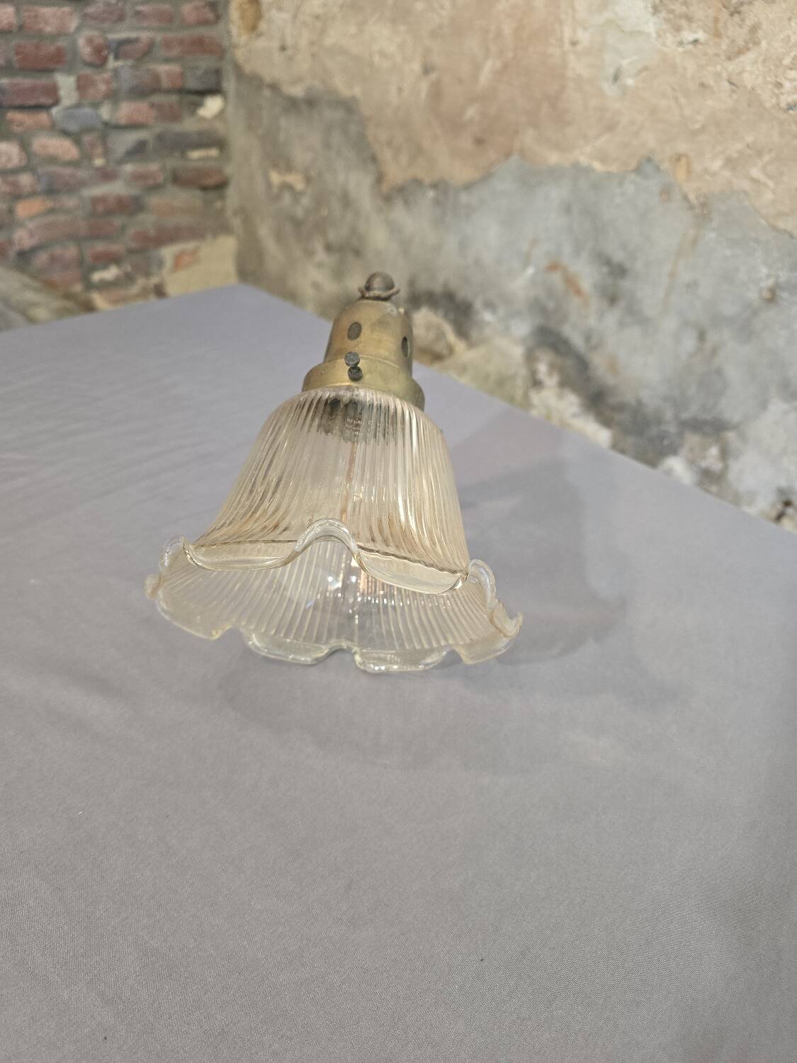 Holophane glass and brass suspension