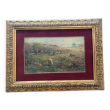 troupeau de peinture à l'huile antique avec une paysanne - Tito Pellicciotti (1871-1950)