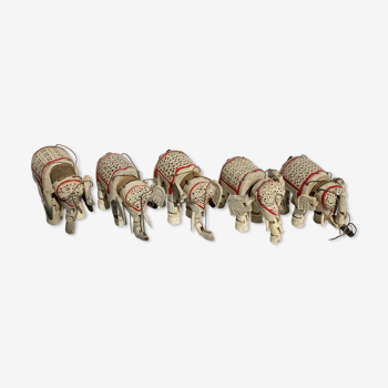 Set of 5 antique Anglo Indian elephant marionettes, puppets