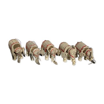 Set of 5 antique Anglo Indian elephant marionettes, puppets
