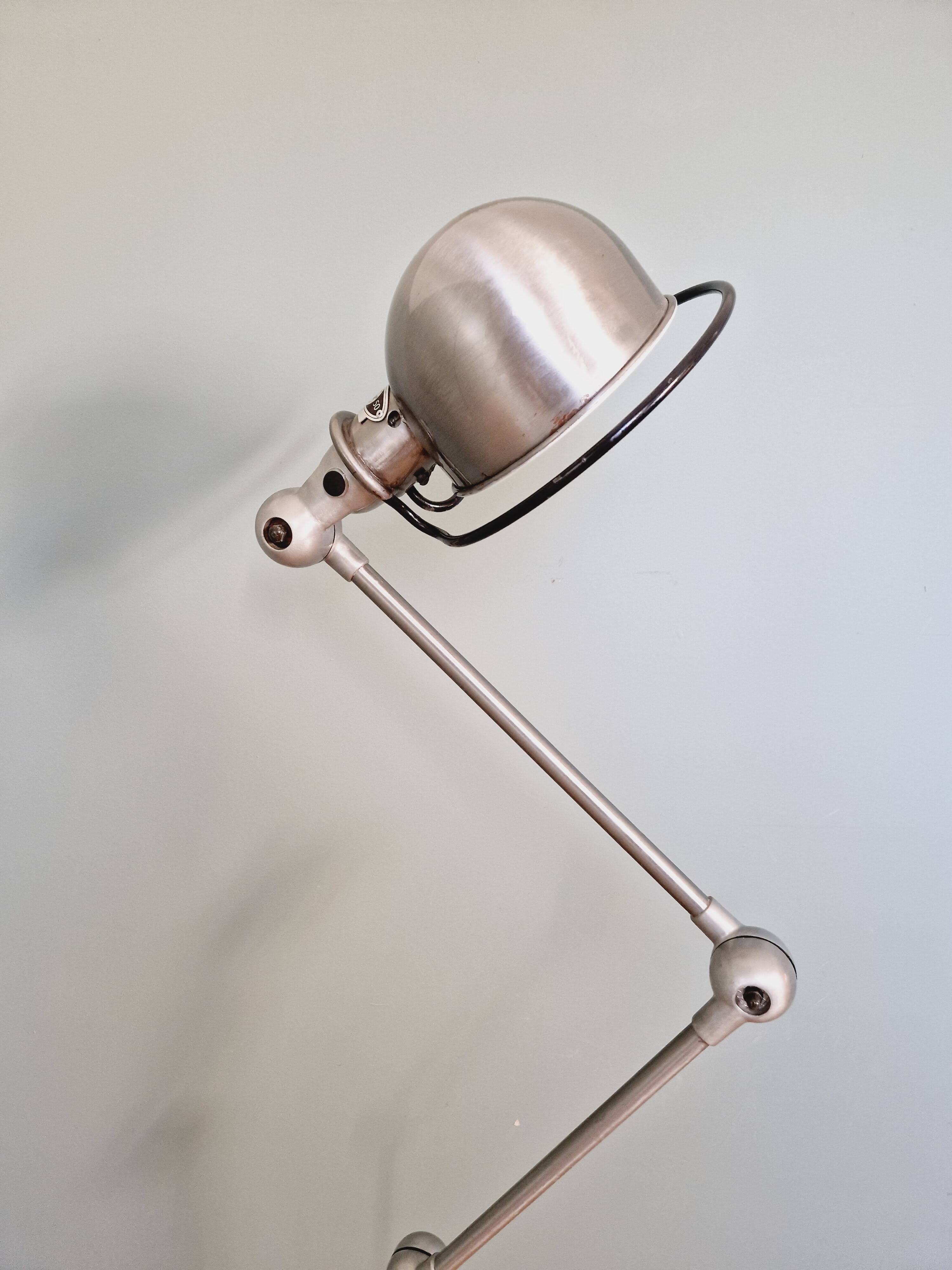 Set of 4 Jieldé industrial lamps in brushed steel, 3 arms