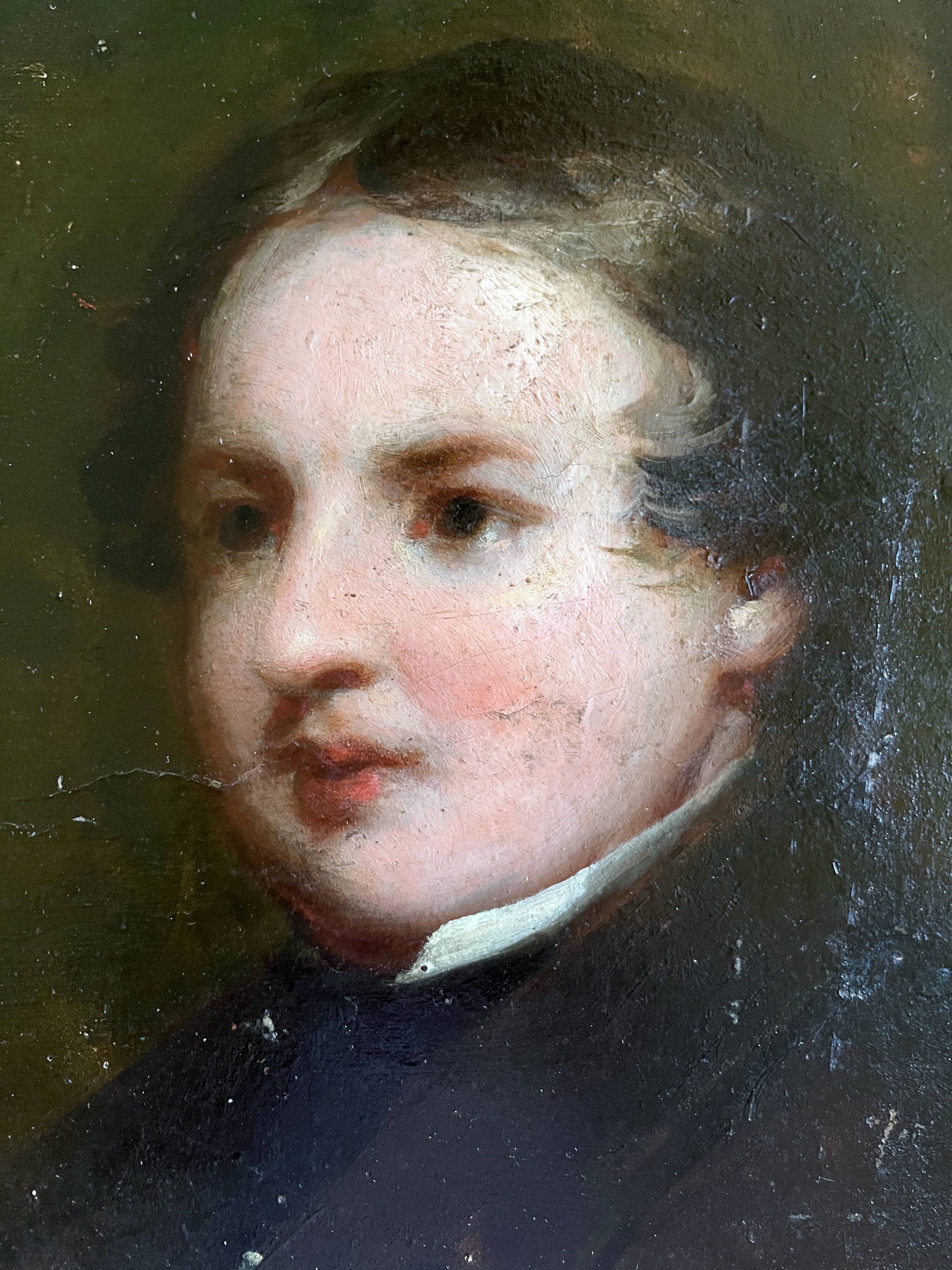 HSP painting "Romantic portrait" young man two-sided 19th century