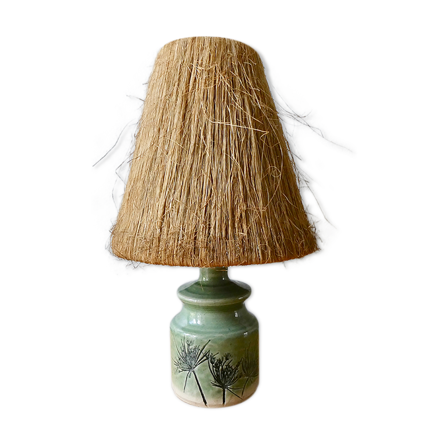 Ceramic lamp, herbarium decoration and fiber blinds