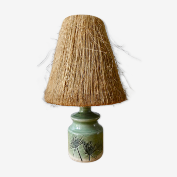 Lampe en céramique décor herbier et abat-jour fibres