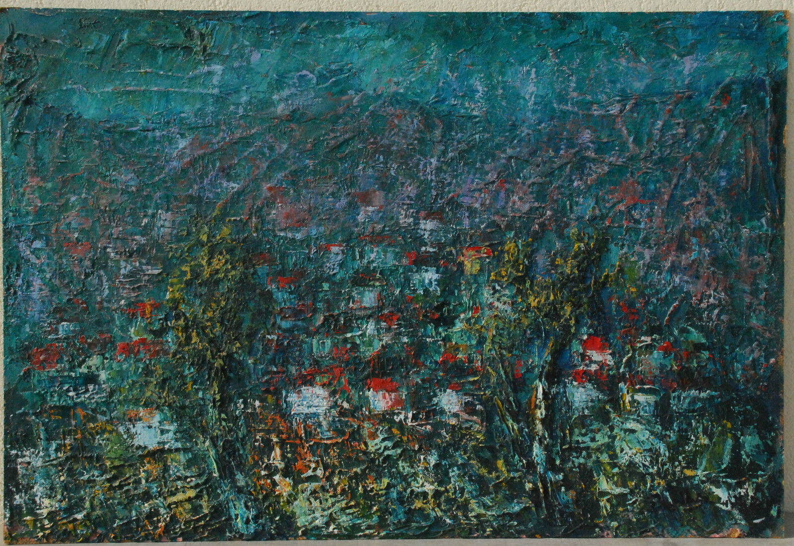 Tableau paysage de l'Isère abstrait 1960 Jean Buffa