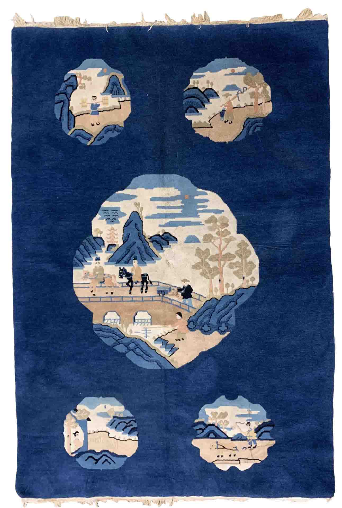 Ancient Chinese Peking handmade carpet 125cm x 189cm 1900s