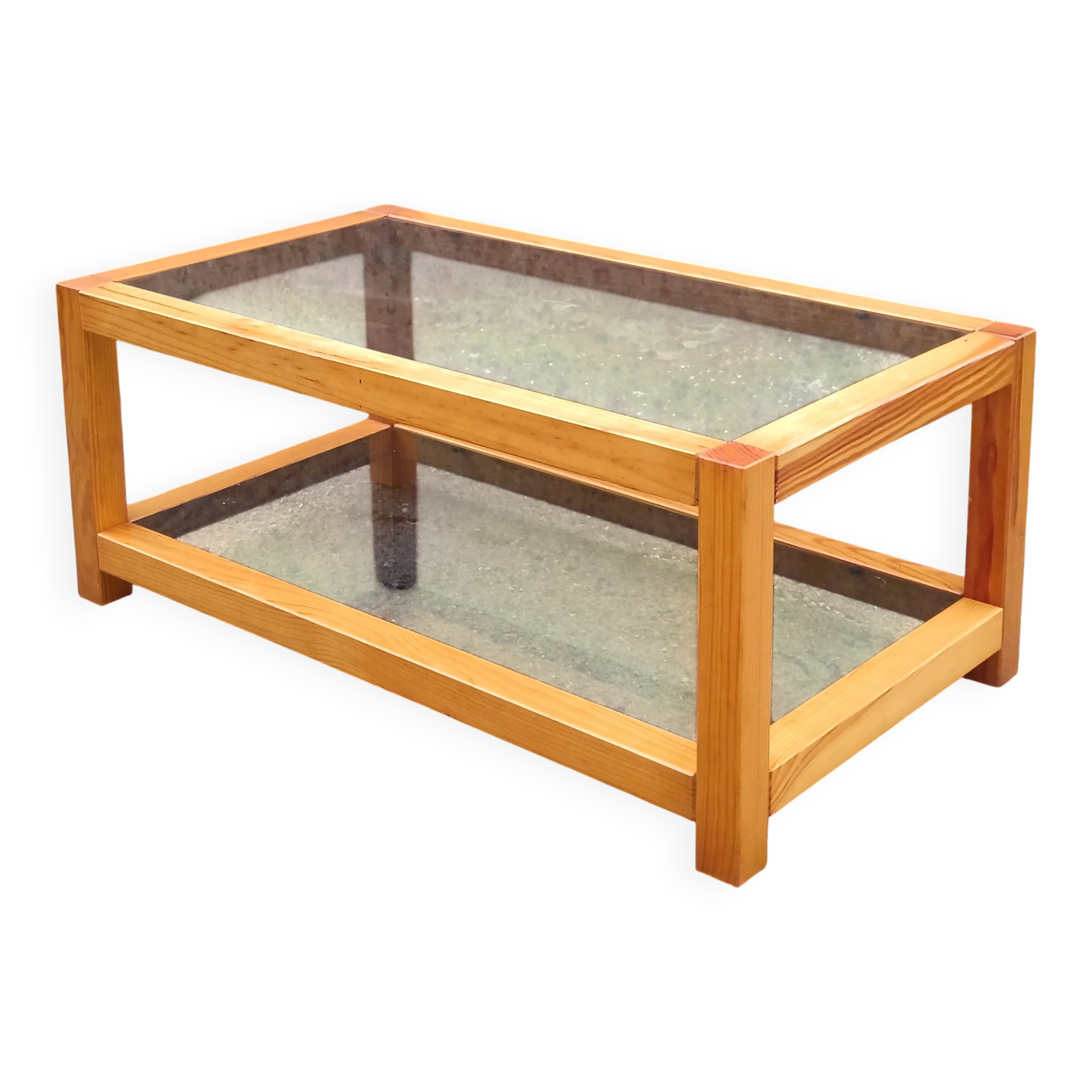 Vintage coffee table in wood and glass