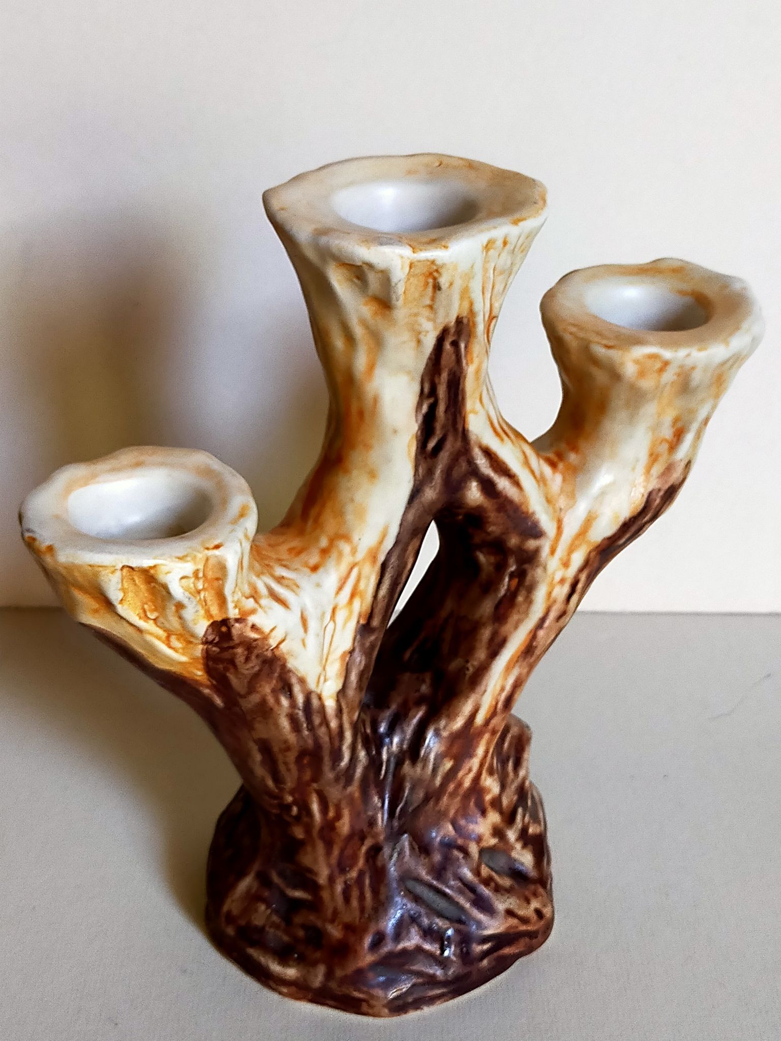 Bougeoir céramique faux-bois années 50