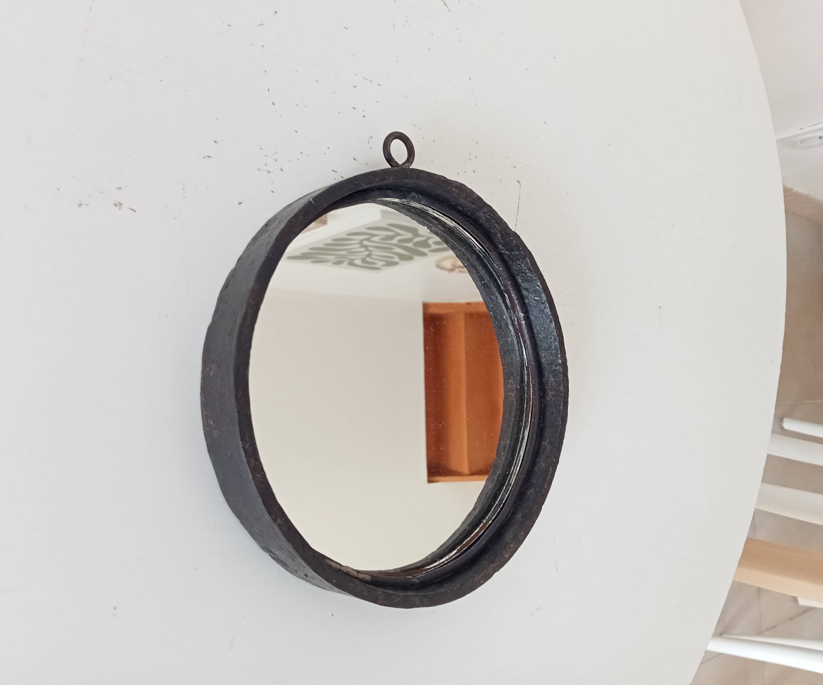 Brutalist antique mirror in wrought iron DLG Jean Touret