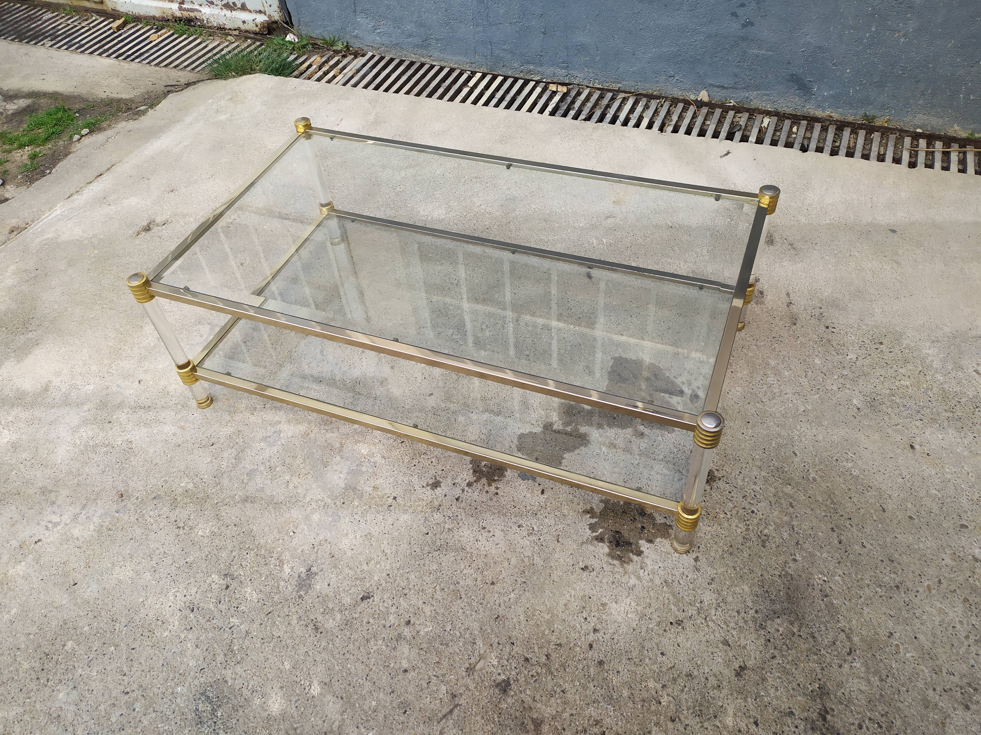 Table basse double plateau verre vintage