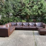 Modular sectional soft dark brown leather sofa by Arflex, Italy 1970