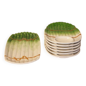 Asparagus barbotine service, 1 dish 6 plates