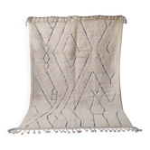 Large Ecru and Blue Grey Beni Ouarain Rug, Modern Berber Patterns - 3x2M