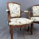 Pair of Louis XV Style Armchairs and Two Footstools, 19th Century