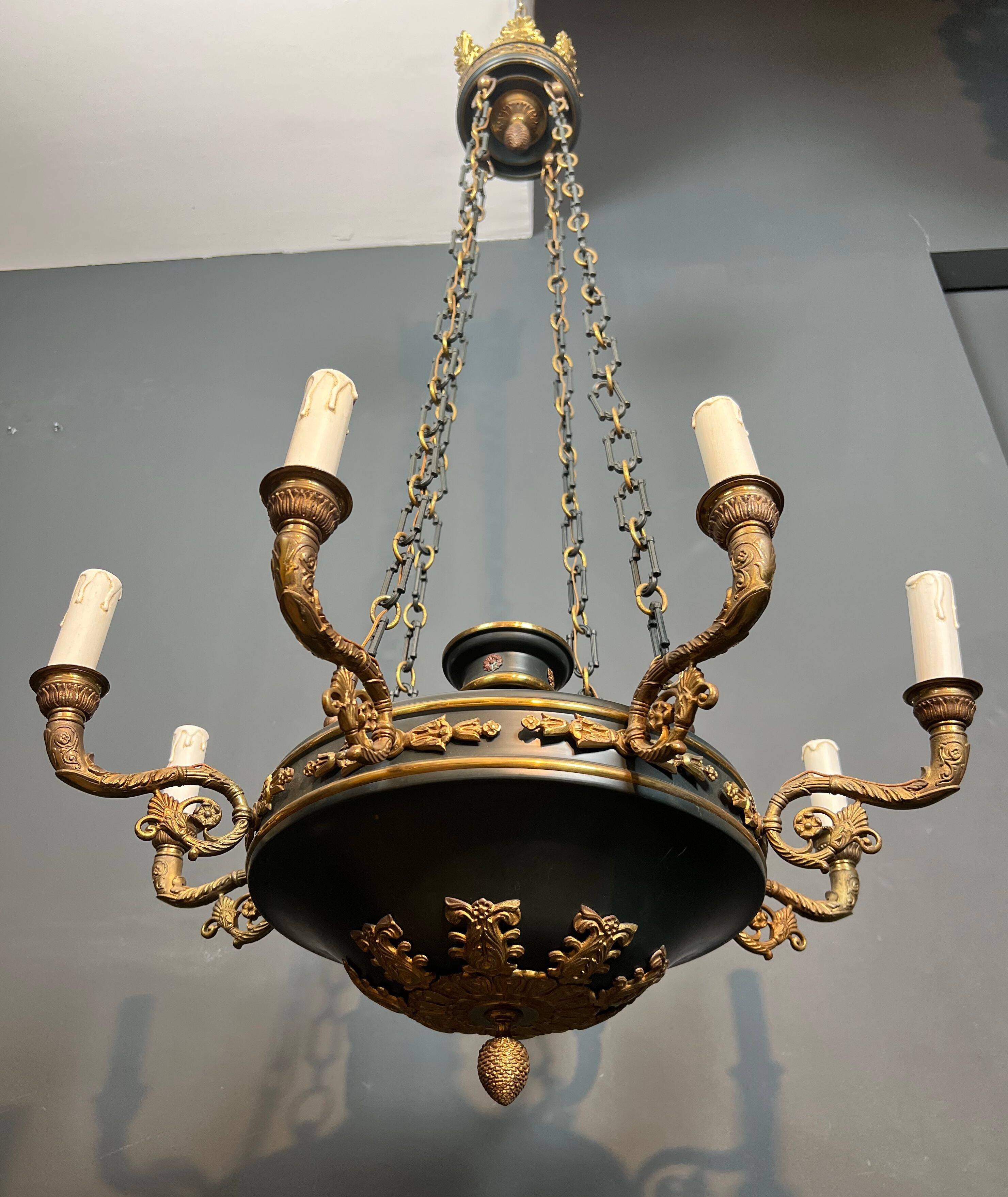 Important lustre de style Empire en bronze et tôle verte