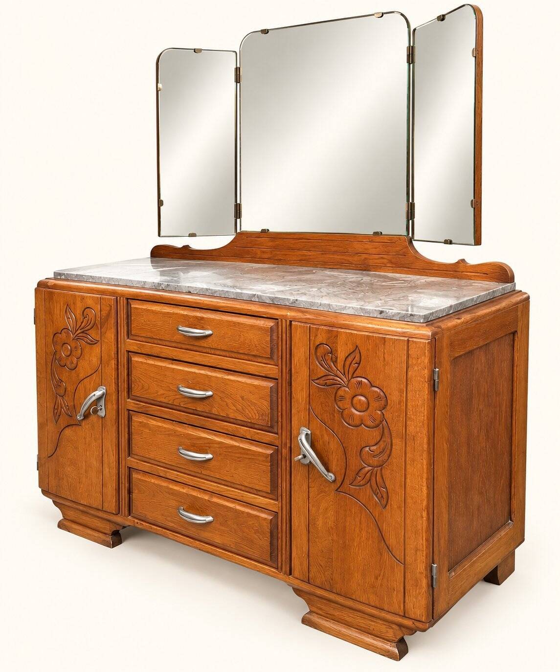 Art Deco hairdresser from the 1930s – Oak, marble, triptych mirror