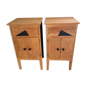 Set of 2 bedside tables wood and patina