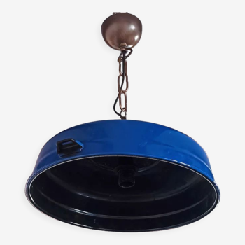 Round hanging chandelier in blue and black enamelled sheet