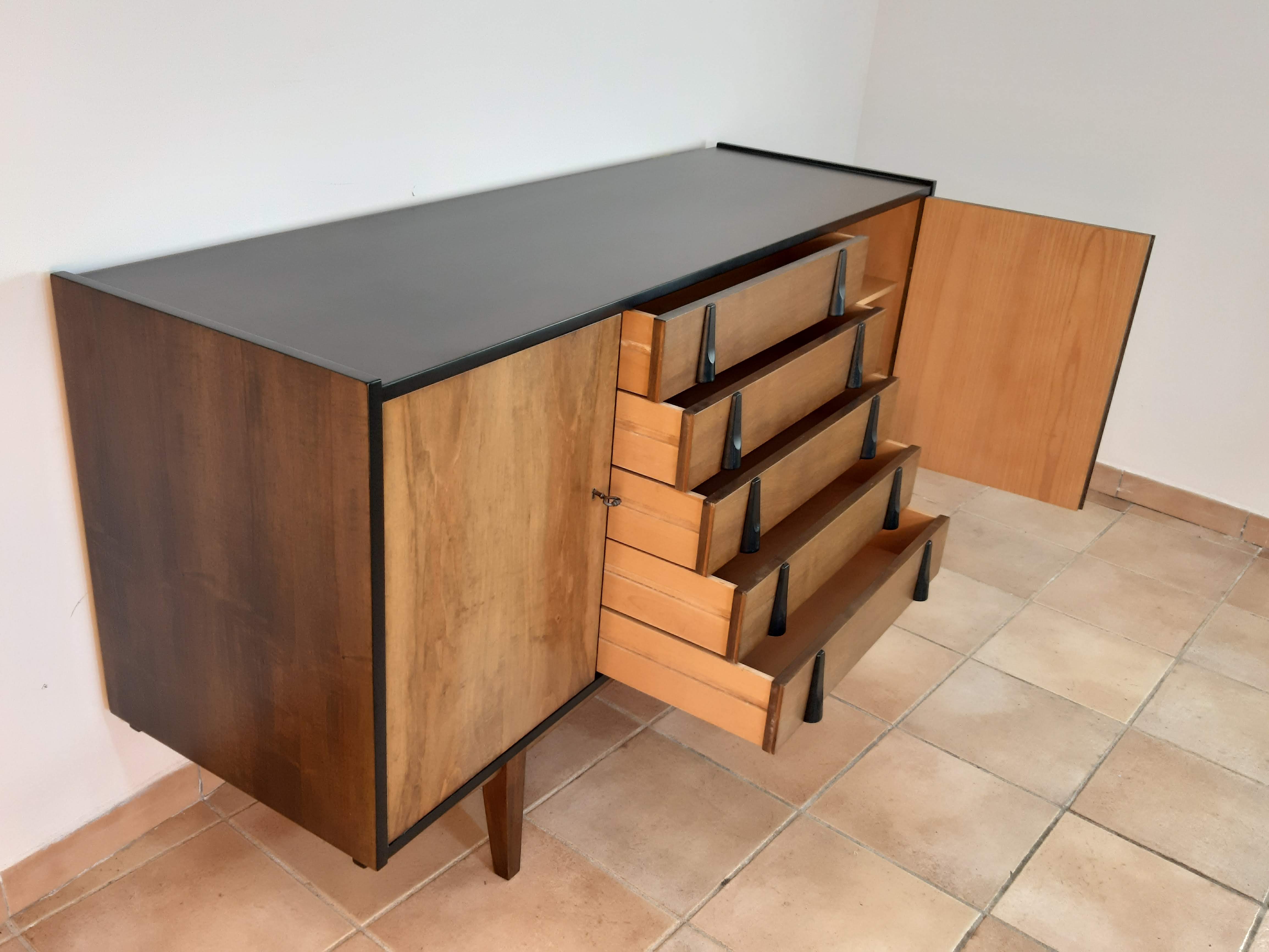 Walnut row renovated by Rajmund Teofil Halas Vintage Polish 1968