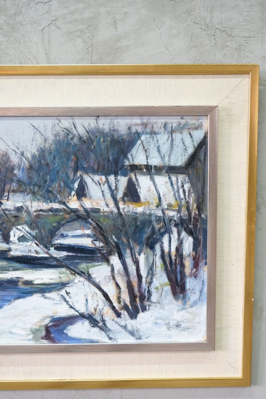 Gideon isaksson (1911-1980), scandinavian modern landscape, 1960s, oil on panel, framed