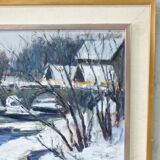 Gideon isaksson (1911-1980), scandinavian modern landscape, 1960s, oil on panel, framed