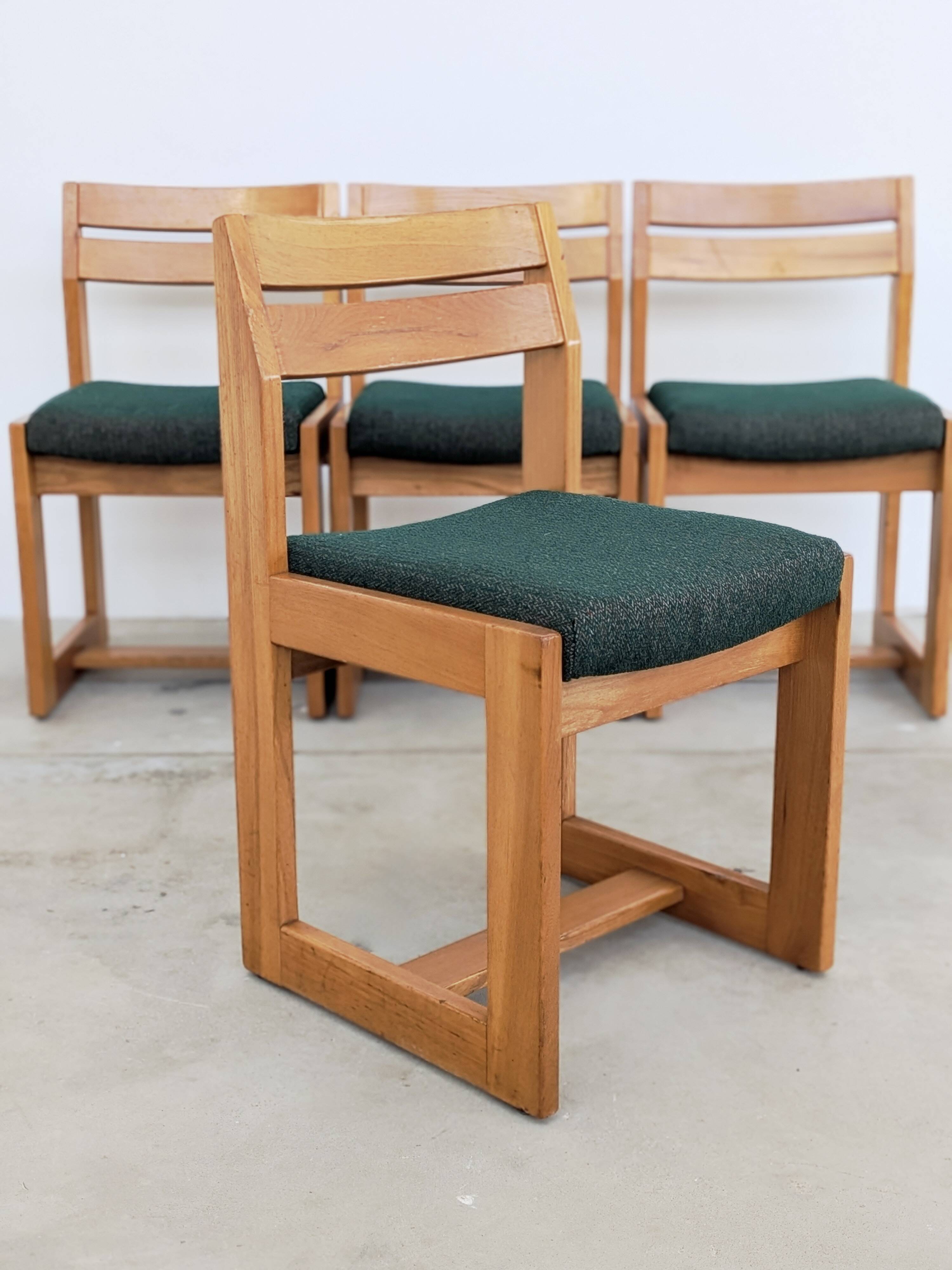 Set of 4 Maison Regain Vintage Chairs – Brutalist Solid Elm