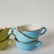 Set of 6 coffee cups fb badonviller pastel yellow green blue 1950