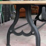 Industrial table solid oak tray and cast-iron footing