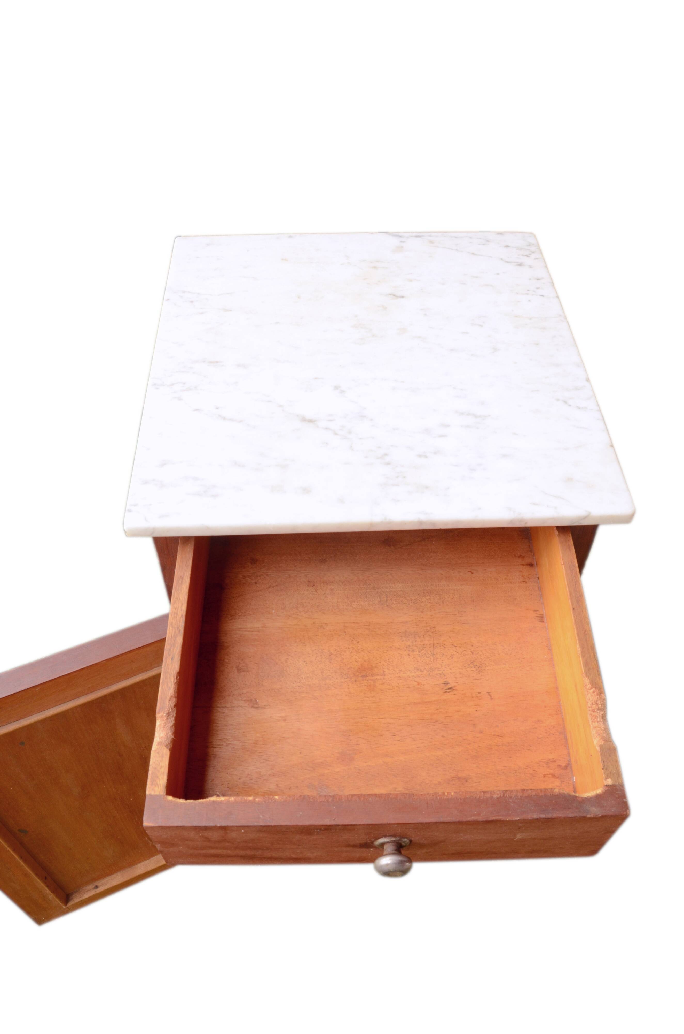 Solid wood confiturier, marquetry door, and marble top, 40x42x80cm.