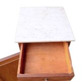 Solid wood confiturier, marquetry door, and marble top, 40x42x80cm.