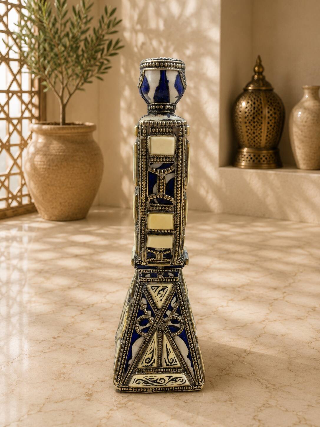 Handcrafted Moroccan Hanukkah menorah in glazed ceramic – Handmade – 30 × 30