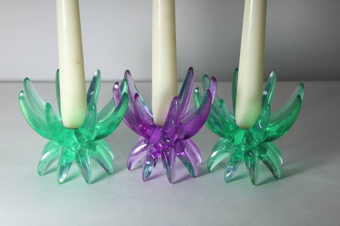 Friedel Lotus Lucite candle holders Germany 1960 x3