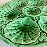 7 anciennes assiettes à huîtres barbotine verte sarreguemines