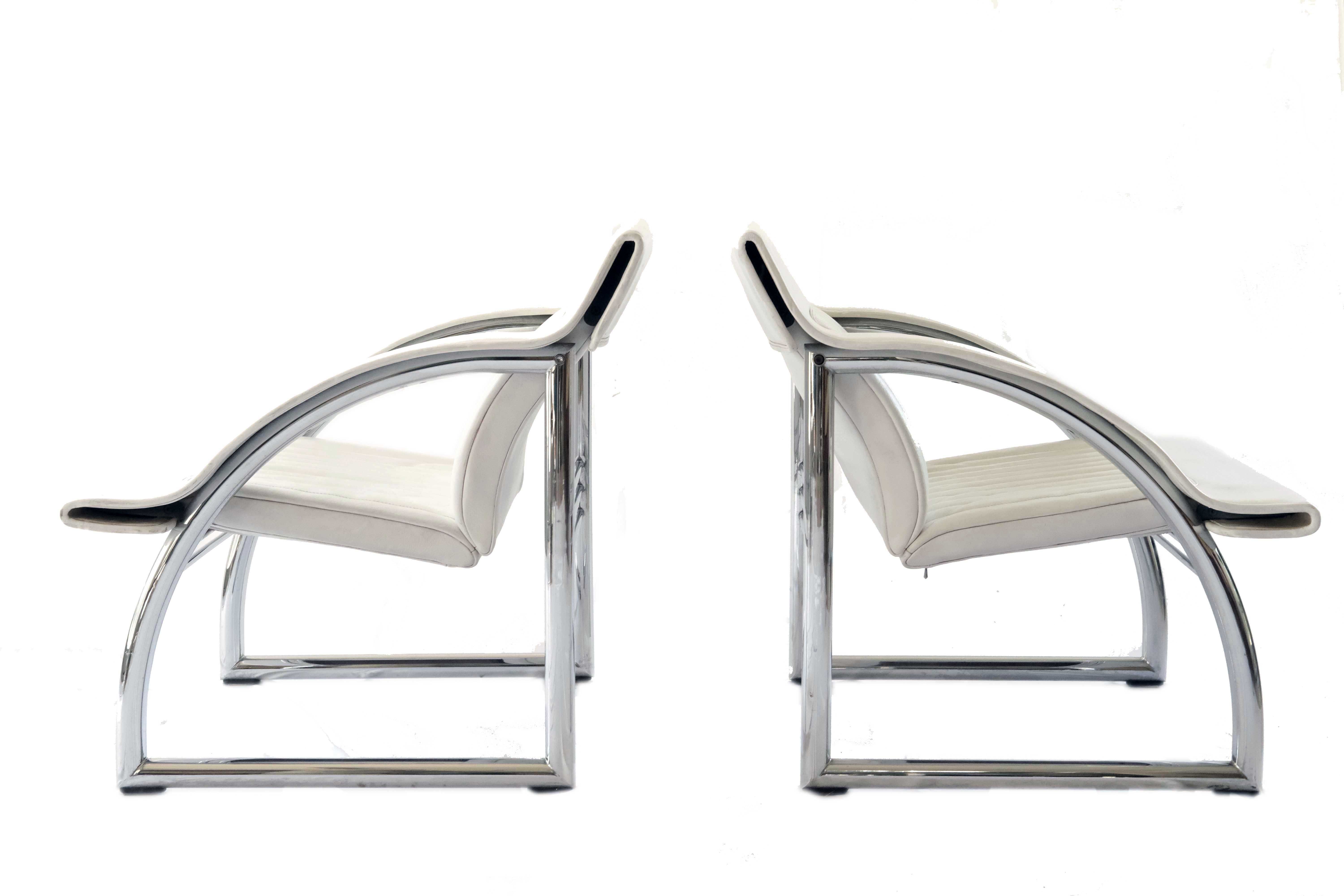 Pair of De Sede Armchairs in White Leather and Steel, Switzerland 1970's
