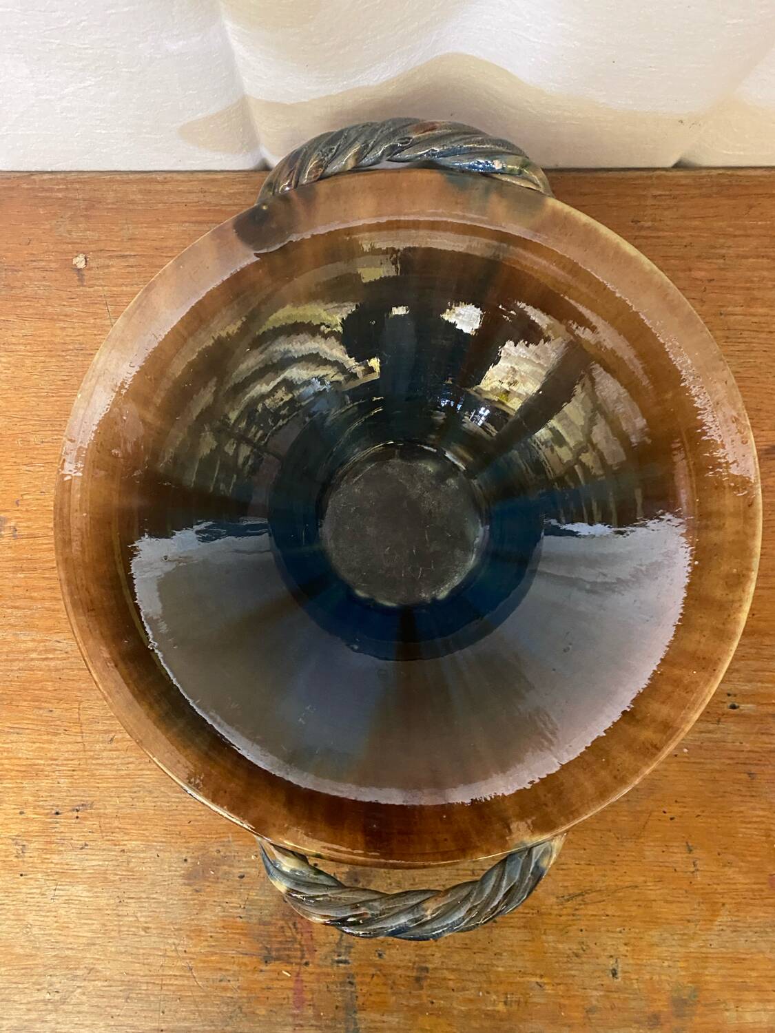 VALLAURIS Ceramic Brown & Blue Vintage Centerpiece