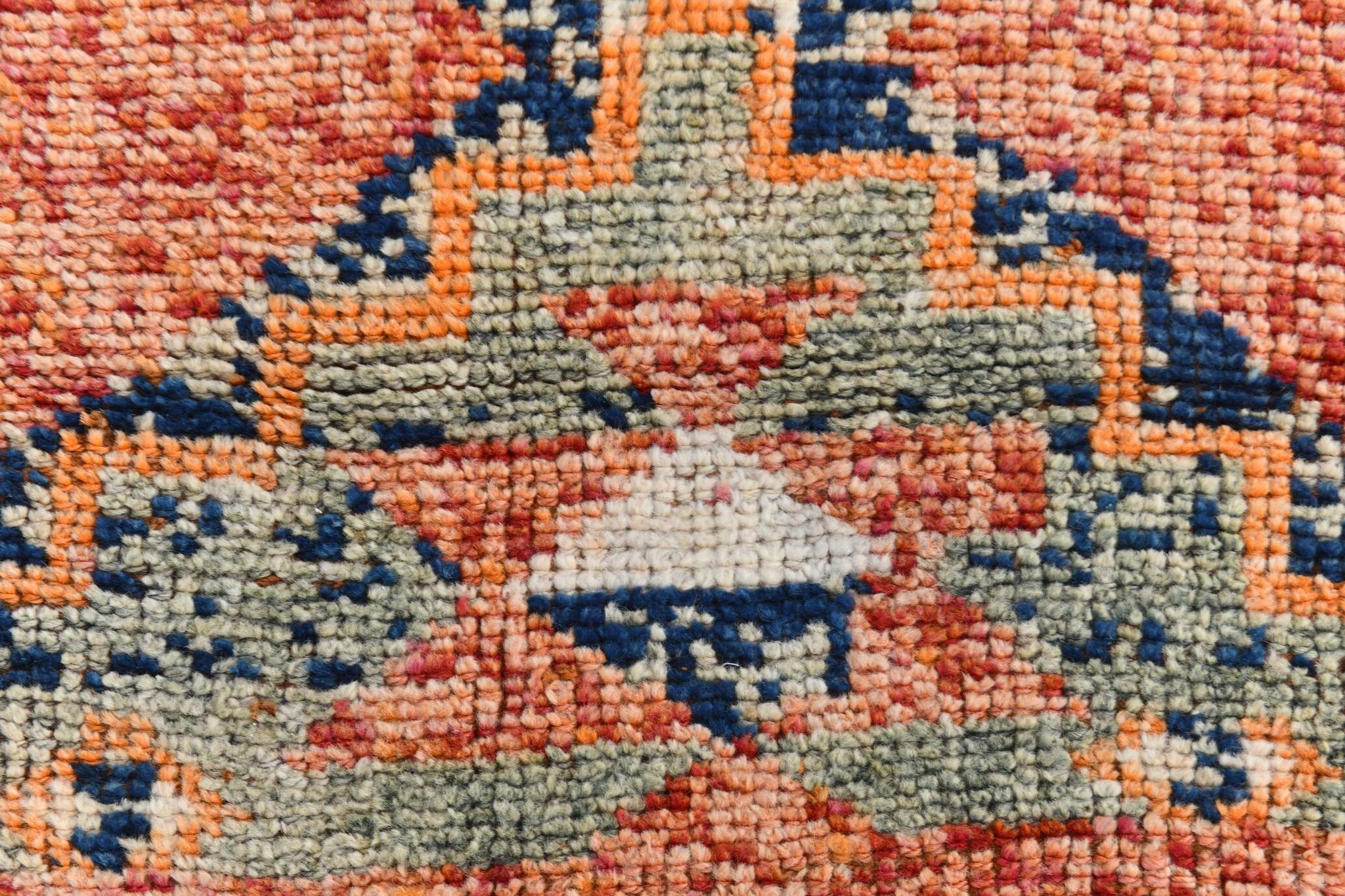 Red & Orange Geometric Pattern Vintage Runner Rug, 102x332Cm